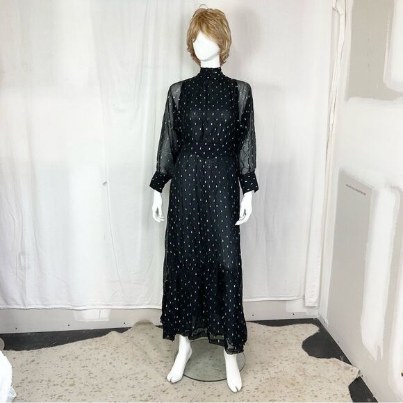 NEW Ba&sh Romy Black Silver Gathered Metallic Fil Coupe’ Maxi Dress 6 - Picture 5 of 16